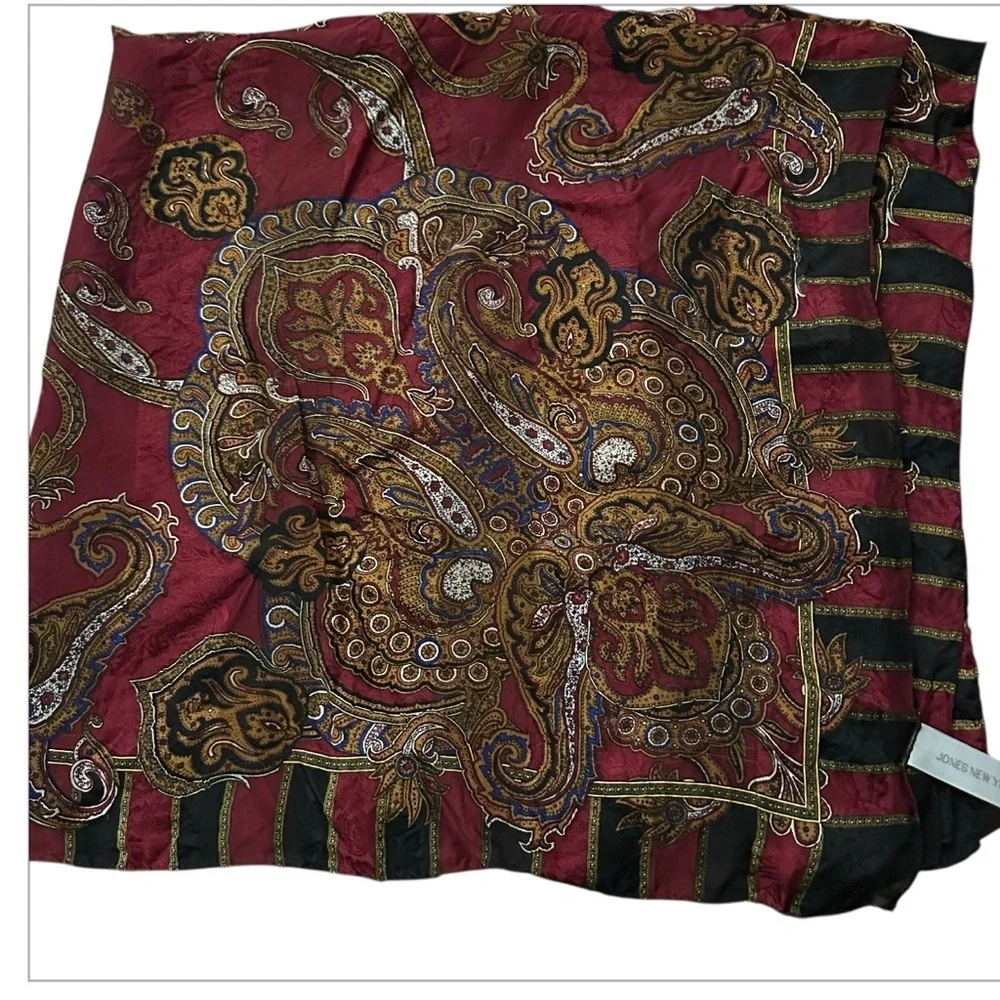 EUC Jones New York Elegant Paisley Red and Gold Scarf